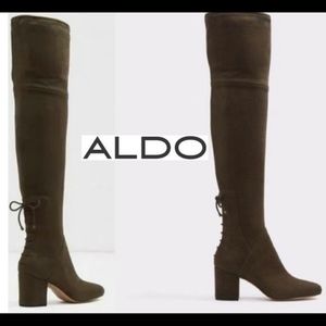 ALDO Adessi Suede Over the Knee Thigh High Heeled Boots Olive green Sz 5…